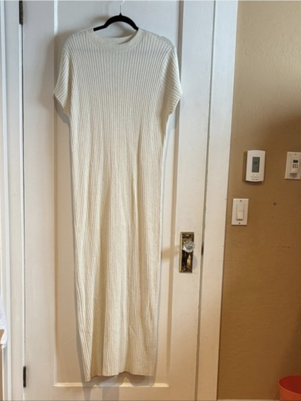 Good American Cream Ribbed Knit Maxi Dress